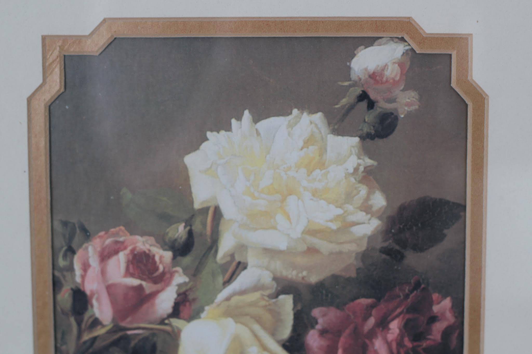 Vintage Moody Floral Rose Print in Wood Frame with Glass
