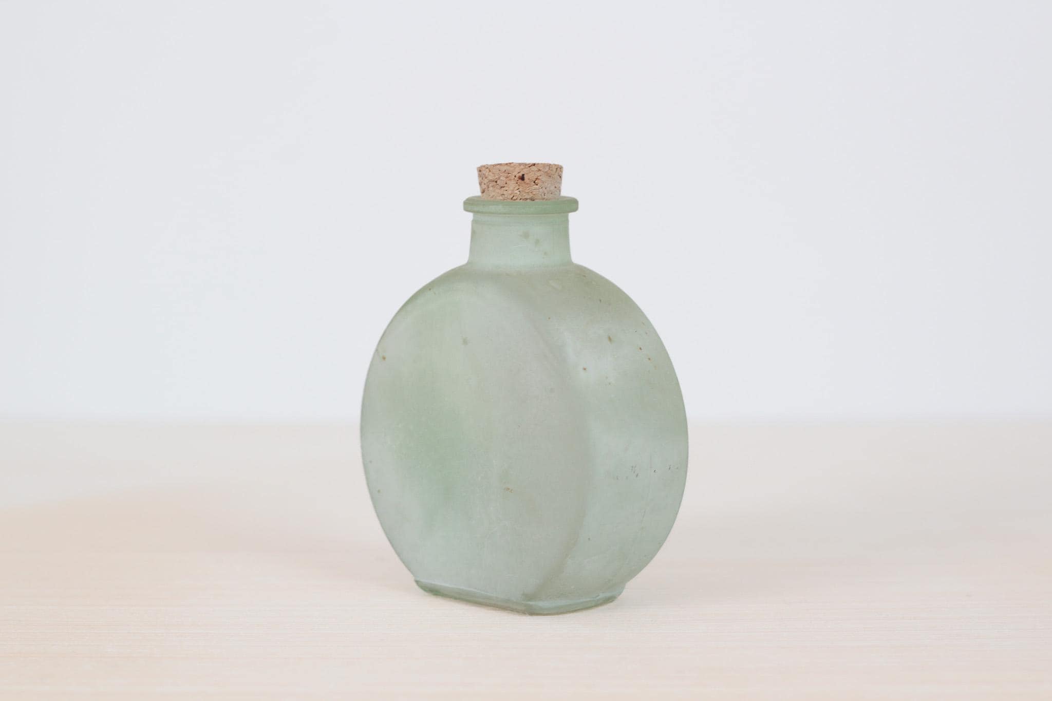 Vintage Frosted Glass Bottle with Cork Stopper