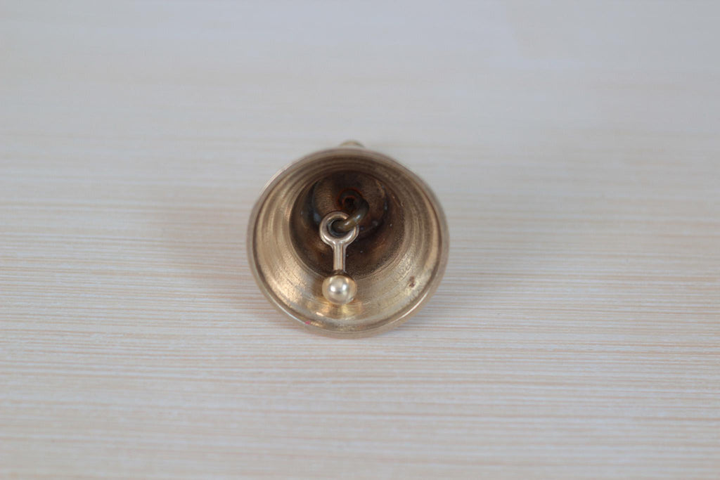 Vintage Midcentury Brass Hand Bell with Raised Floral Motif