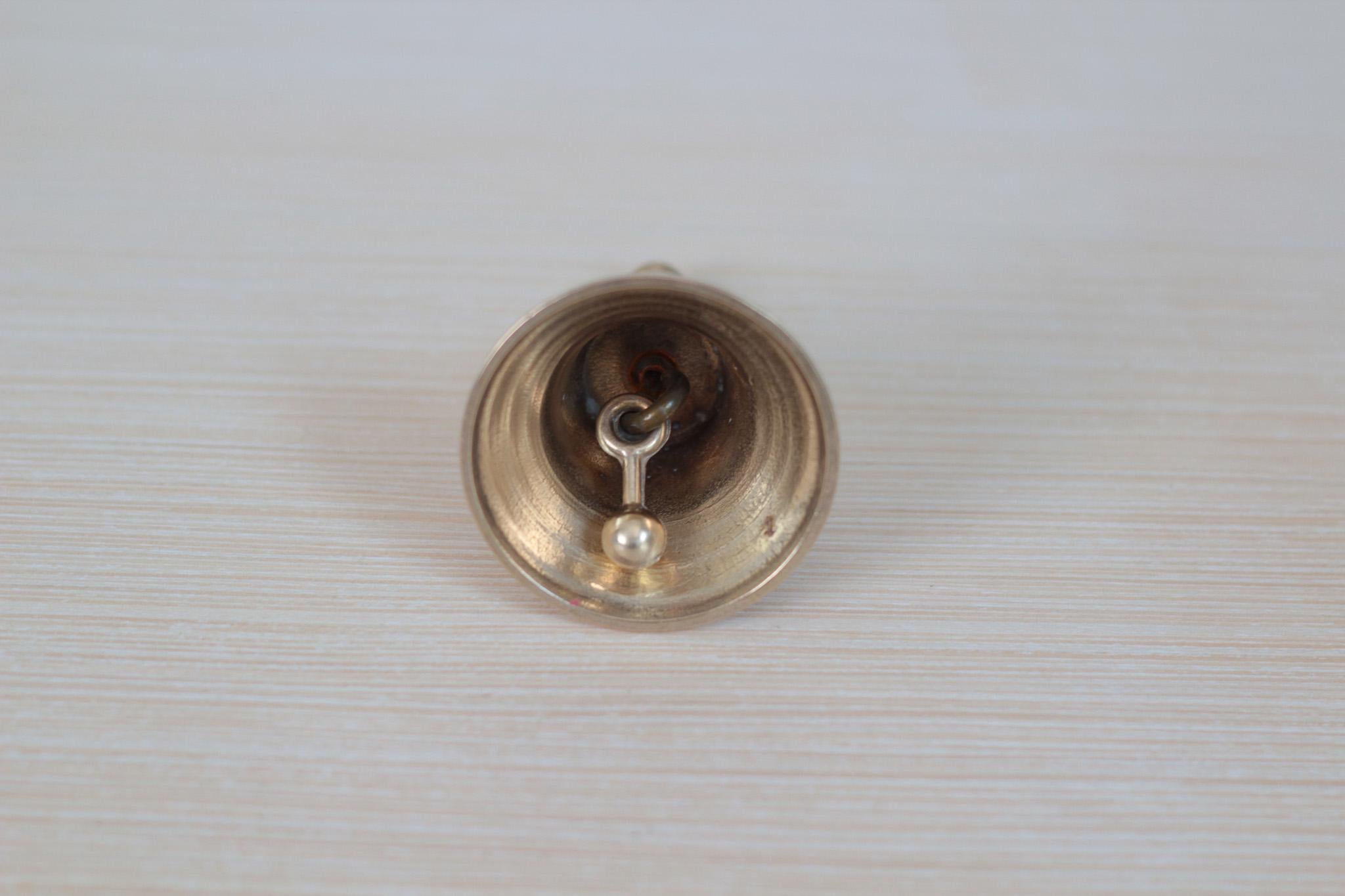 Vintage Midcentury Brass Hand Bell with Raised Floral Motif