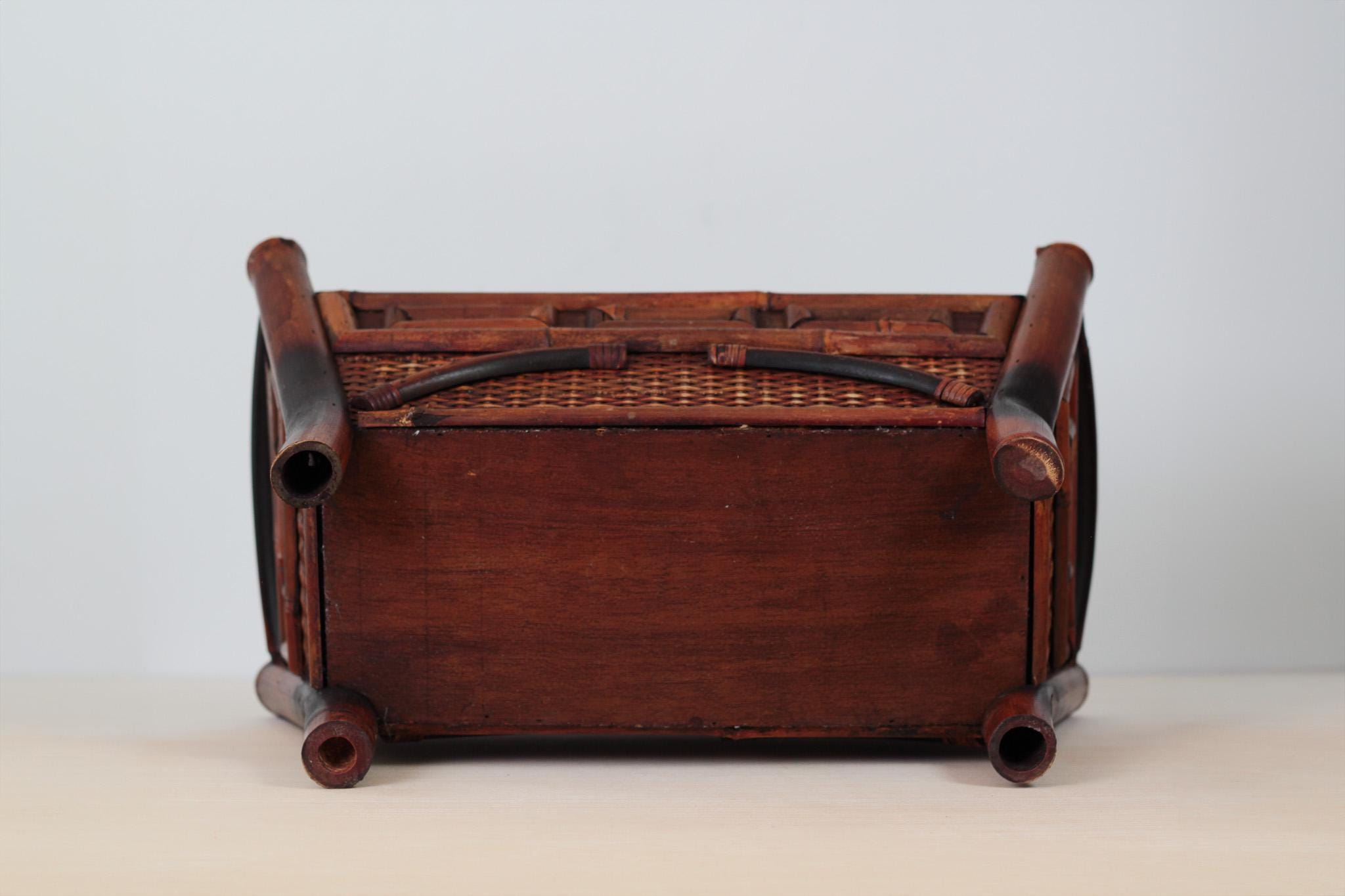 Mid-Century Chinoiserie Bamboo Rattan Footed Planter with Handles