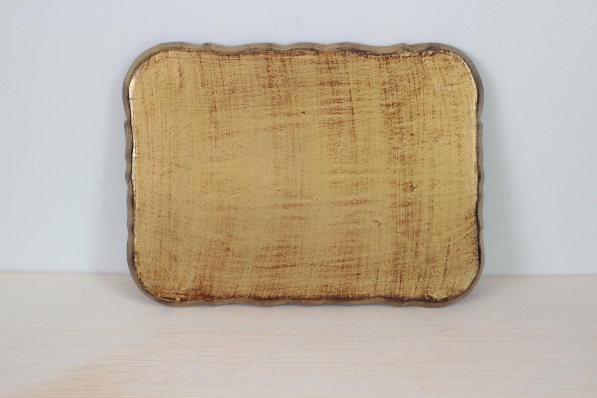 Vintage Italian Florentine Rectangle Tray in Turquoise & Gold