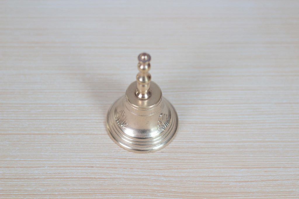 Vintage Midcentury Brass Hand Bell with Raised Floral Motif