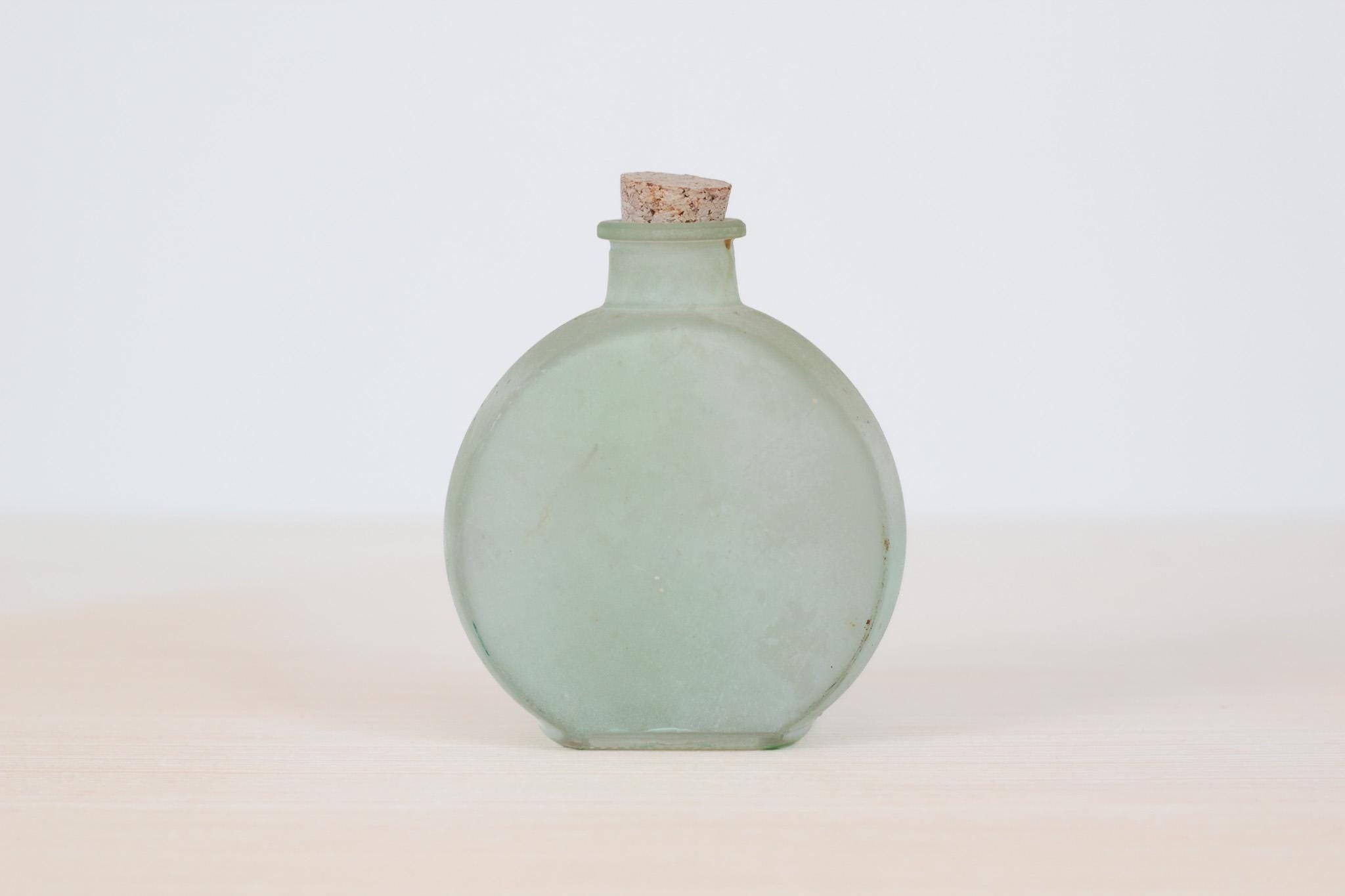 Vintage Frosted Glass Bottle with Cork Stopper