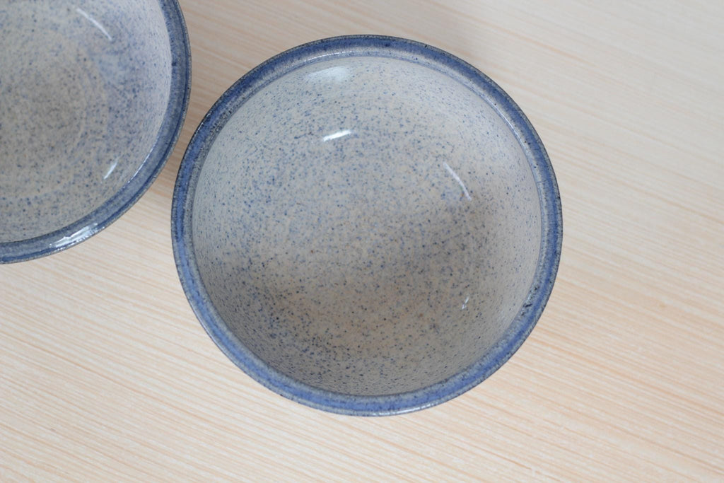 Pair of Vintage Blue Floral Studio Pottery Bowls, Signed by Artist