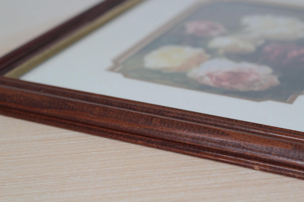 Vintage Moody Floral Rose Print in Wood Frame with Glass