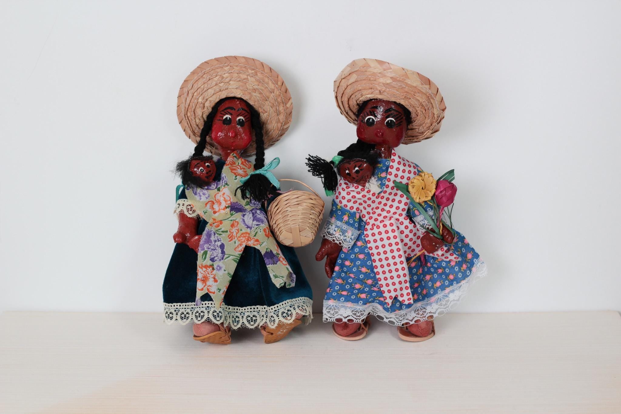 Pair of Vintage Mexican Folk Art Dolls