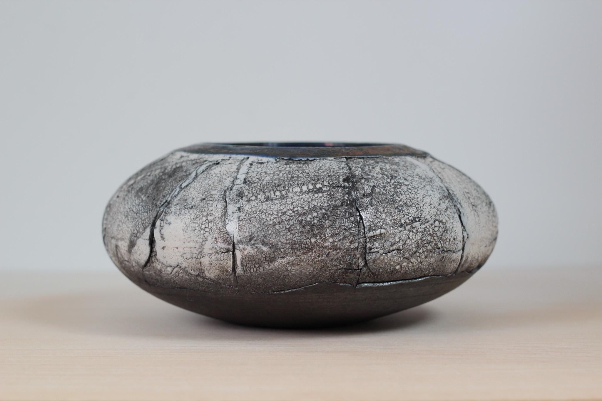 Vintage Raku Studio Pottery Sculptural Bowl, Signed by Artist