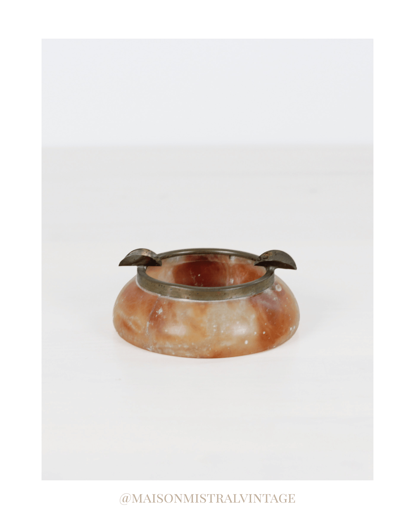 Vintage Alabaster Ashtray with Brass Rim
