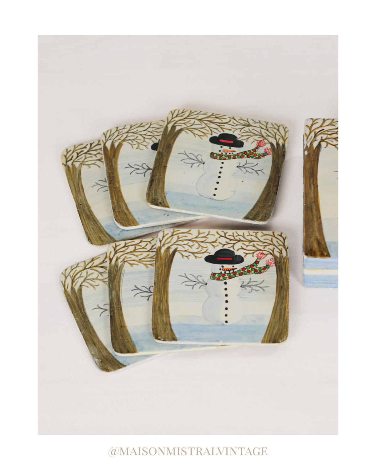 Vintage Snowman Coasters in Matching Storage Box