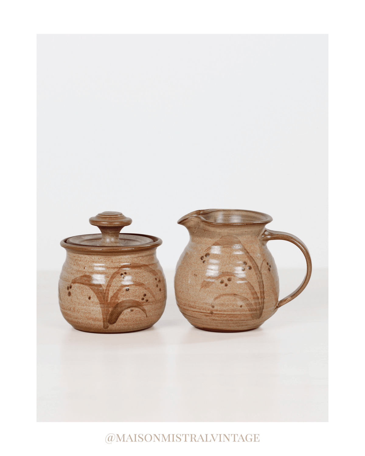 Vintage Signed Handmade Studio Pottery Sugar Bowl & Creamer Set