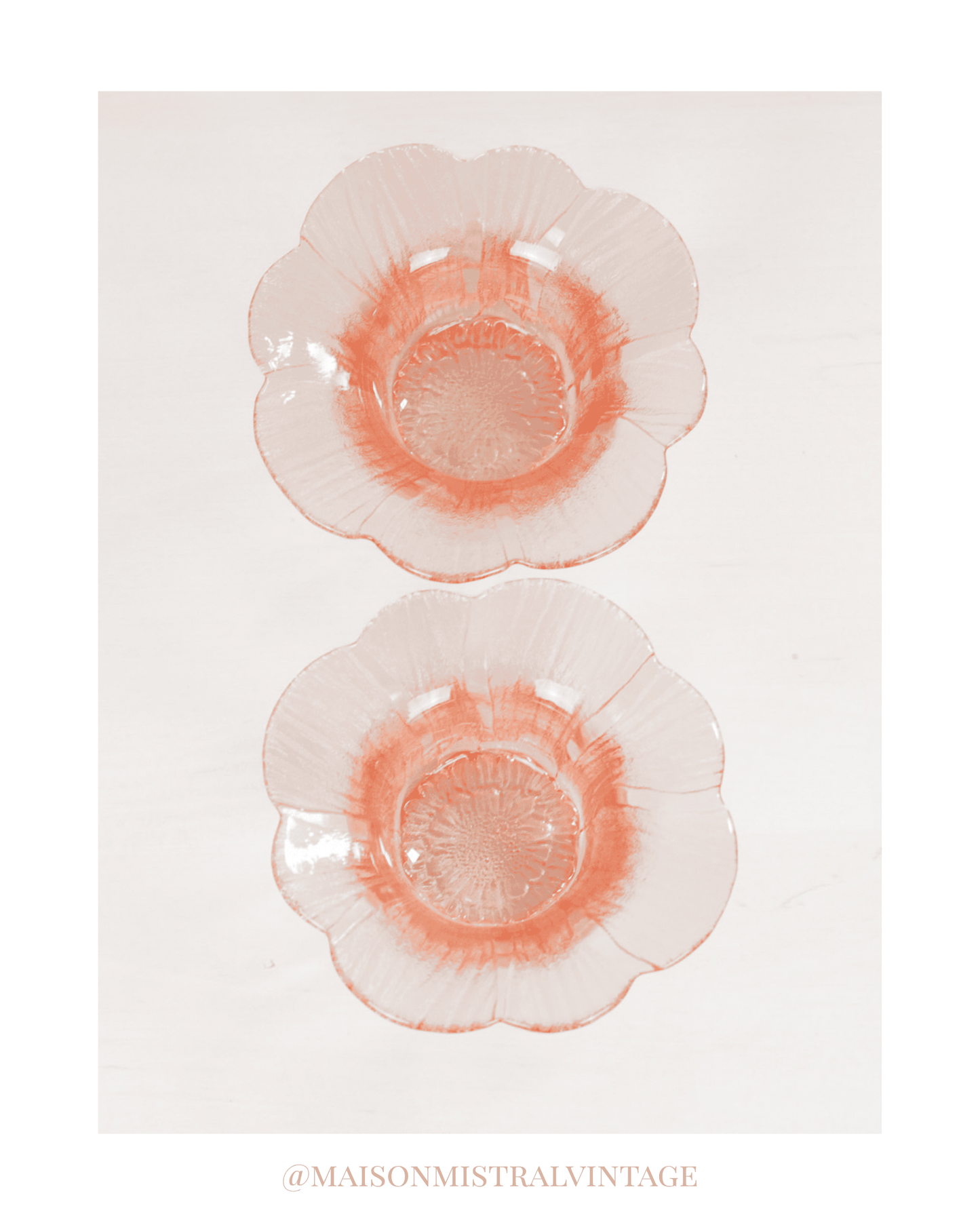 Pair of Vintage Pink Depression Glass Floriform Bowls