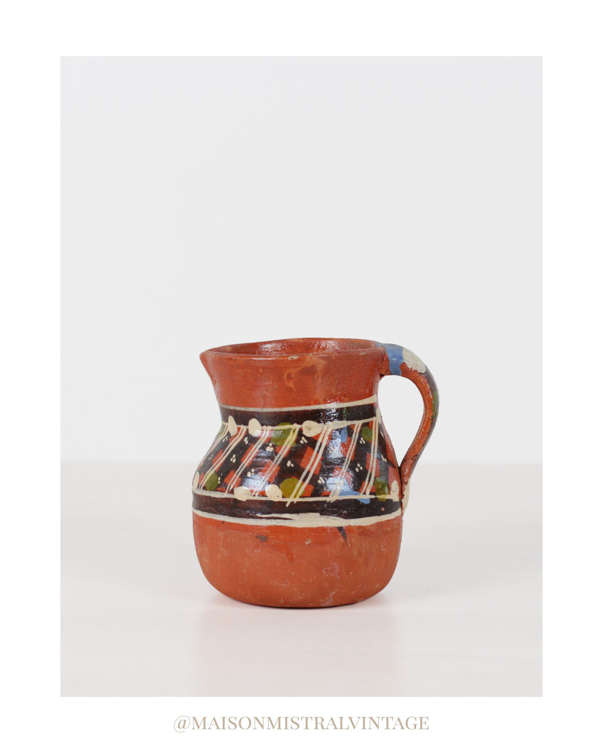 Vintage Mexican Redware Folk Art Pitcher