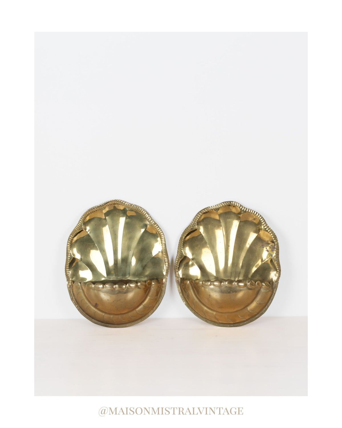 Pair of Vintage Brass Shell Wall Pockets