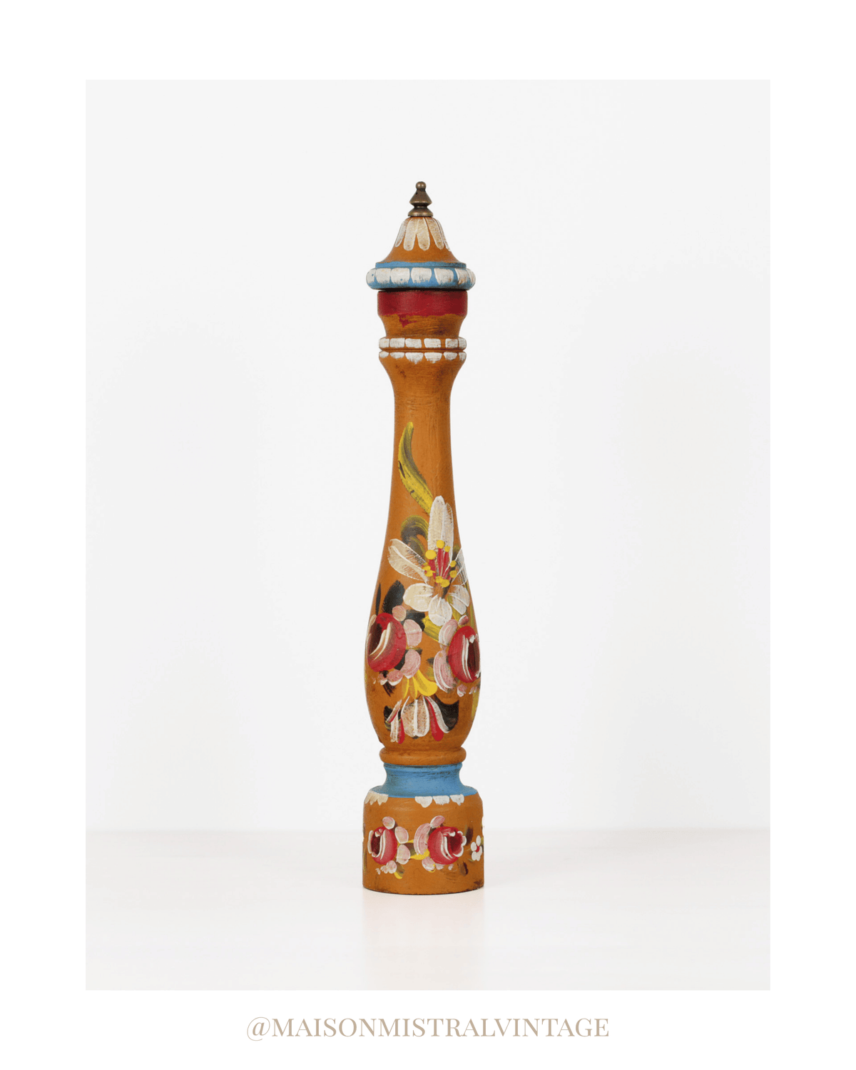 Vintage Italian Folk Art Wooden Pepper Mill
