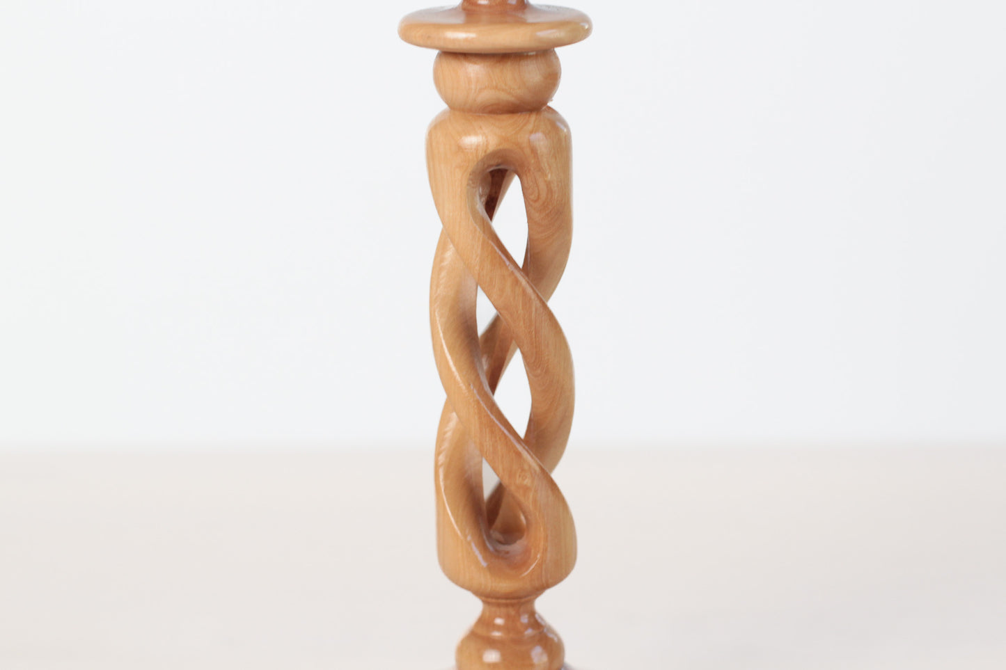 Vintage Handcarved Olive Wood Spiral Candlestick