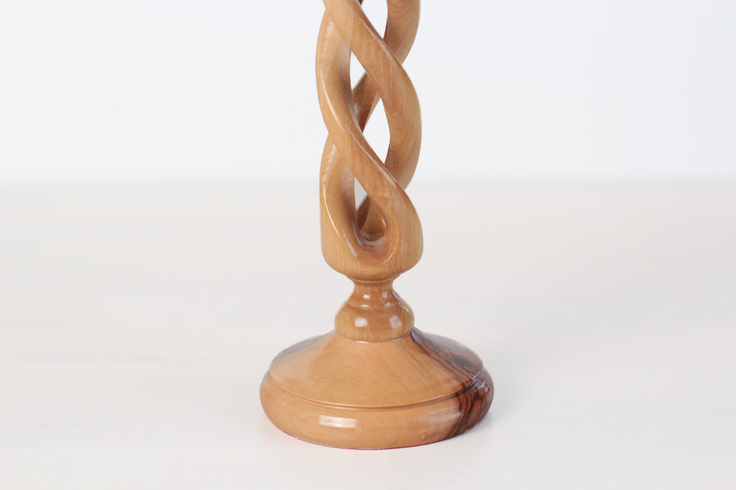 Vintage Handcarved Olive Wood Spiral Candlestick