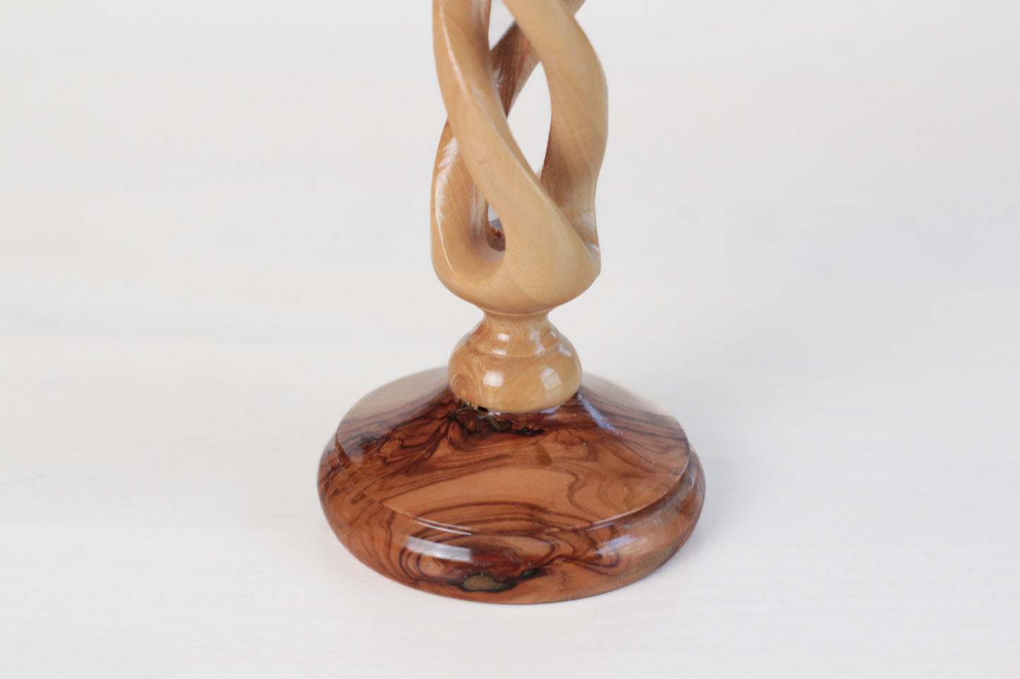 Vintage Handcarved Olive Wood Spiral Candlestick
