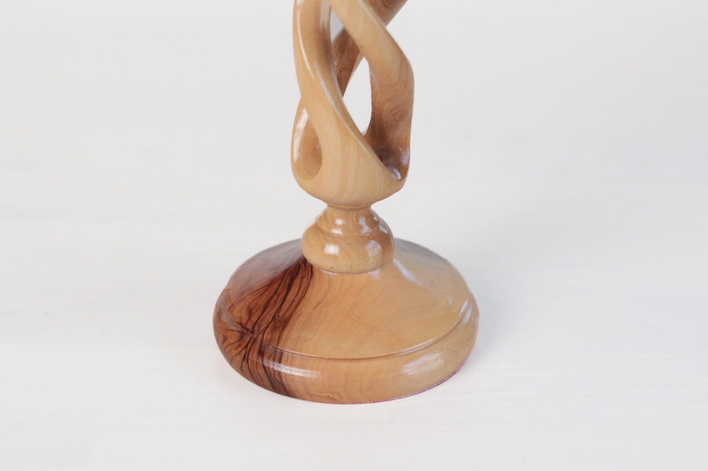 Vintage Handcarved Olive Wood Spiral Candlestick