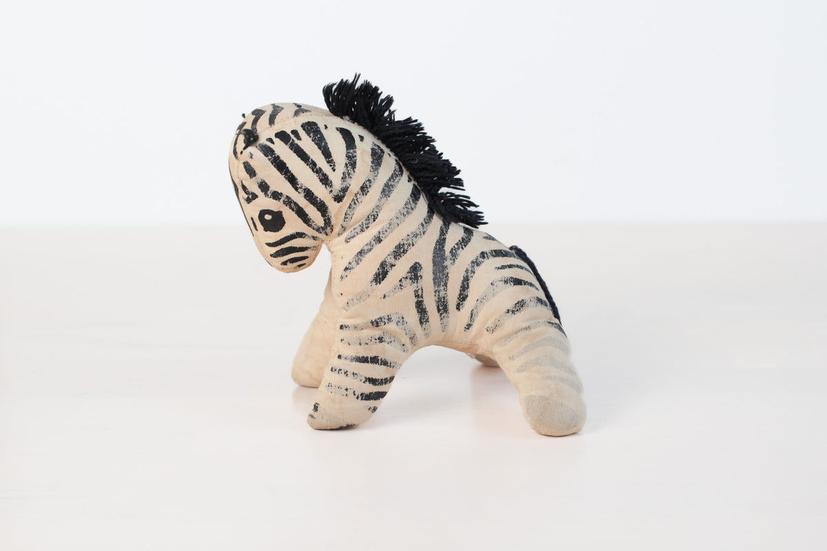 Vintage Stuffed Zebra | Mid-Century Plush Toy