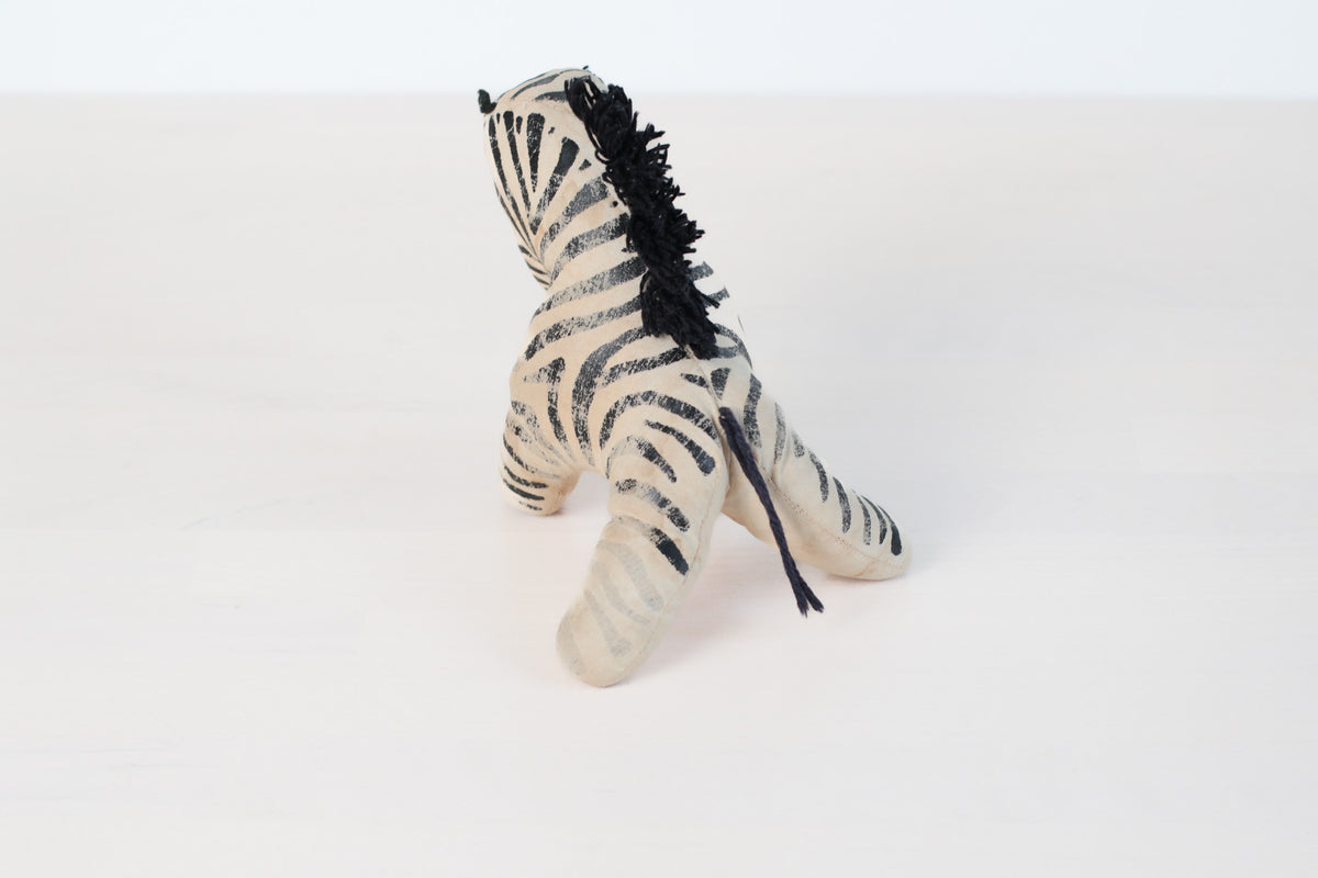 Vintage Stuffed Zebra | Mid-Century Plush Toy