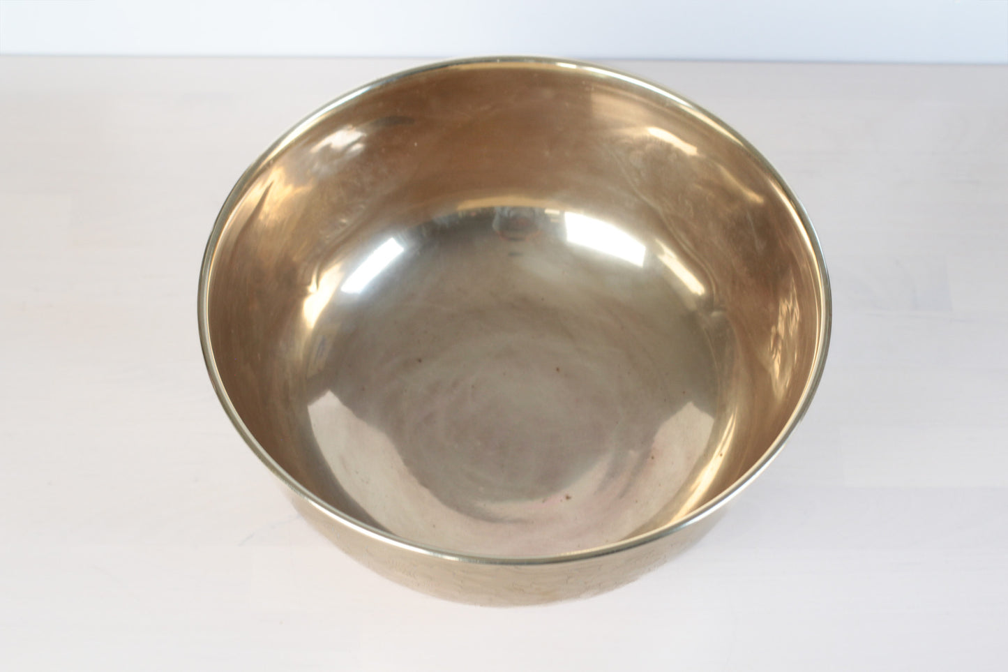 Large Vintage Brass Bowl with Etched Birds