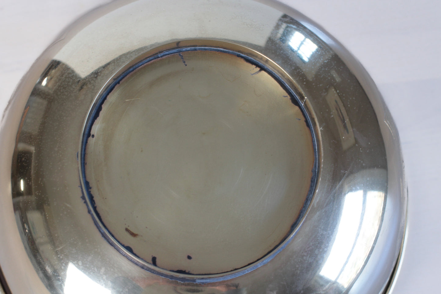 Large Vintage Brass Bowl with Etched Birds
