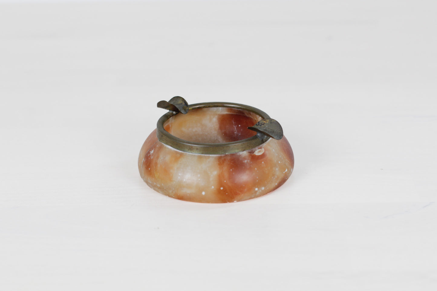 Vintage Alabaster Ashtray with Brass Rim