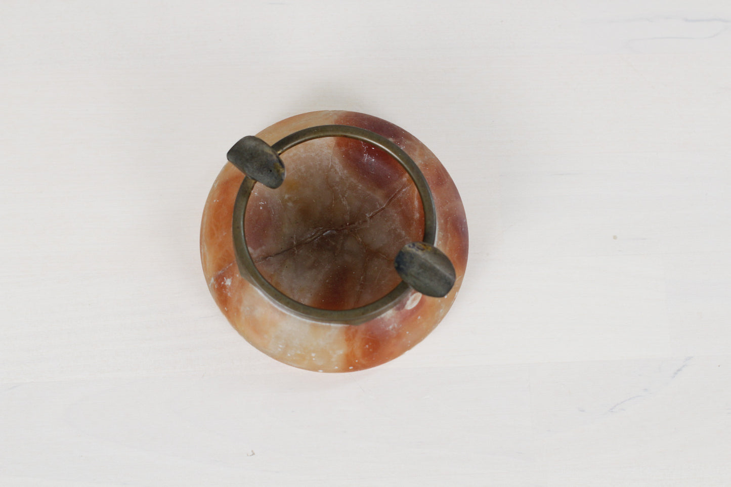 Vintage Alabaster Ashtray with Brass Rim