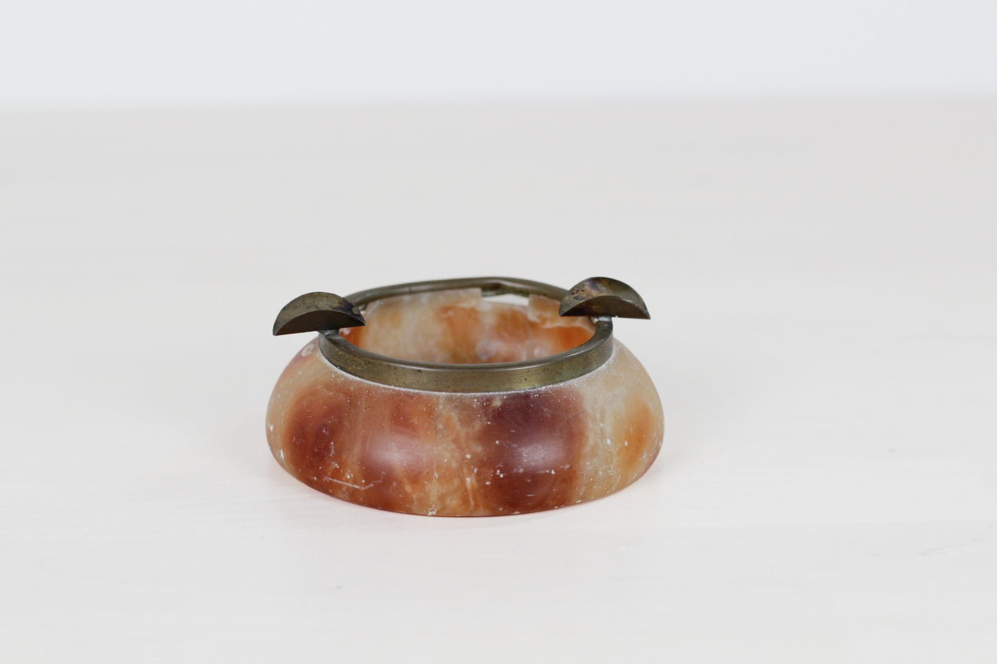 Vintage Alabaster Ashtray with Brass Rim