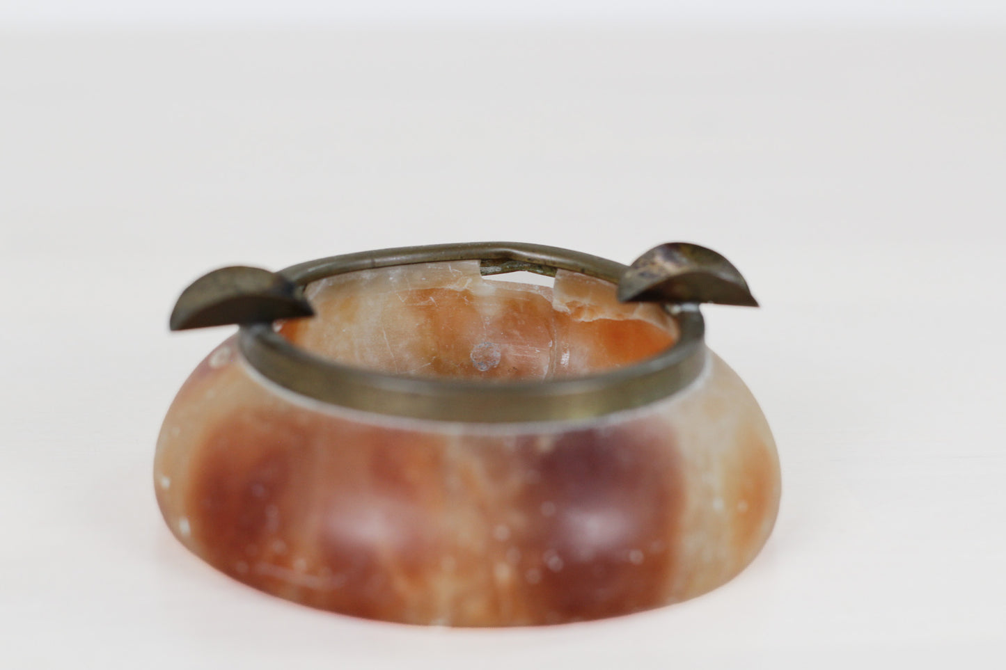 Vintage Alabaster Ashtray with Brass Rim