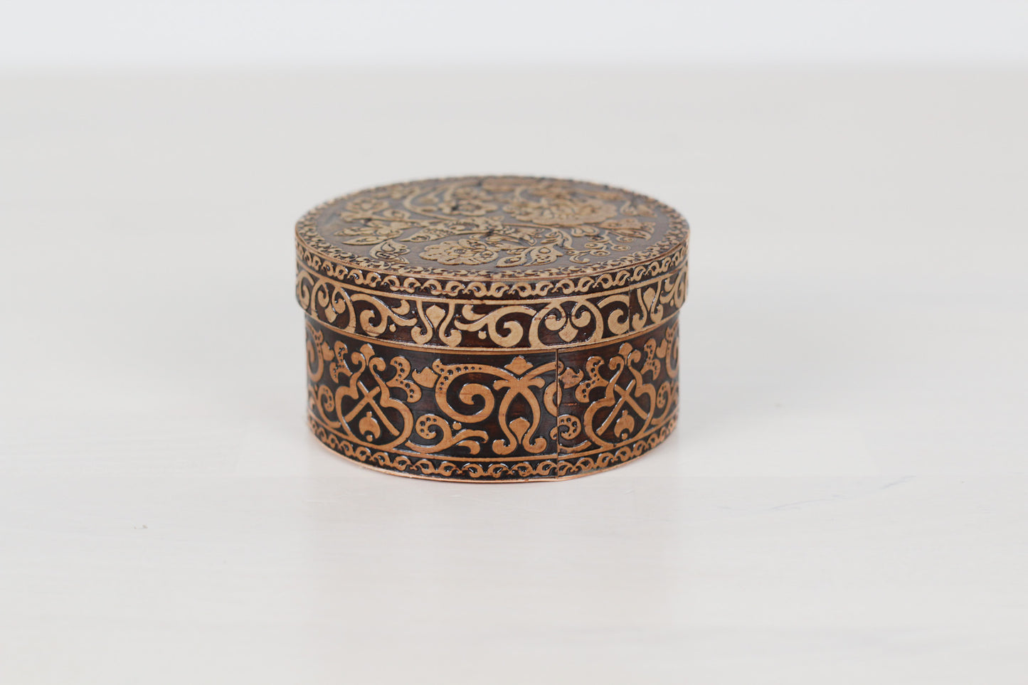 Vintage Russian Birch Bark Trinket Box with Bird Motif