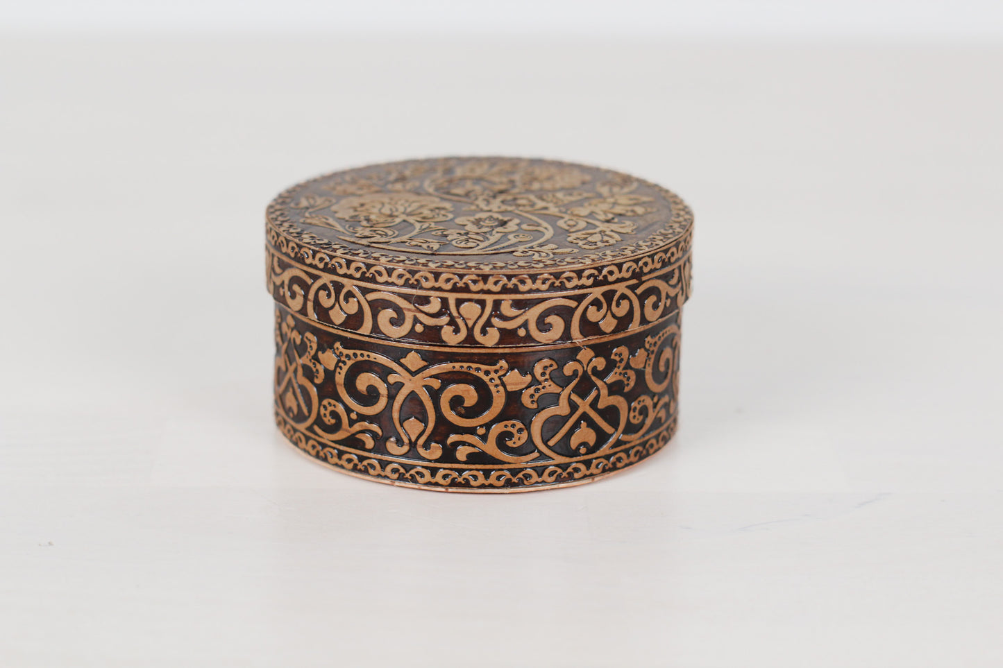 Vintage Russian Birch Bark Trinket Box with Bird Motif