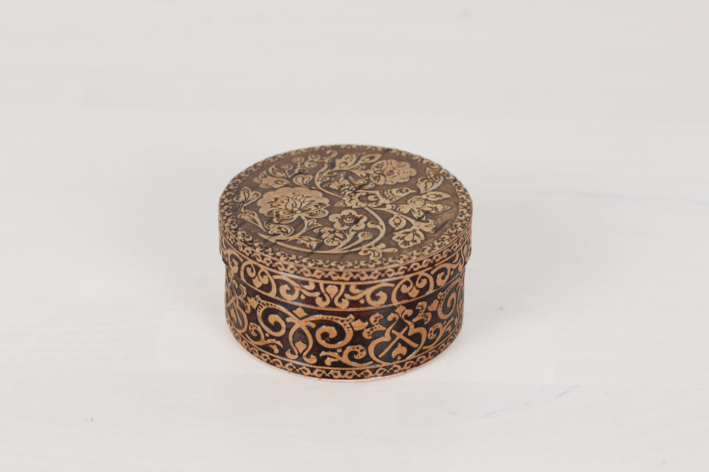 Vintage Russian Birch Bark Trinket Box with Bird Motif