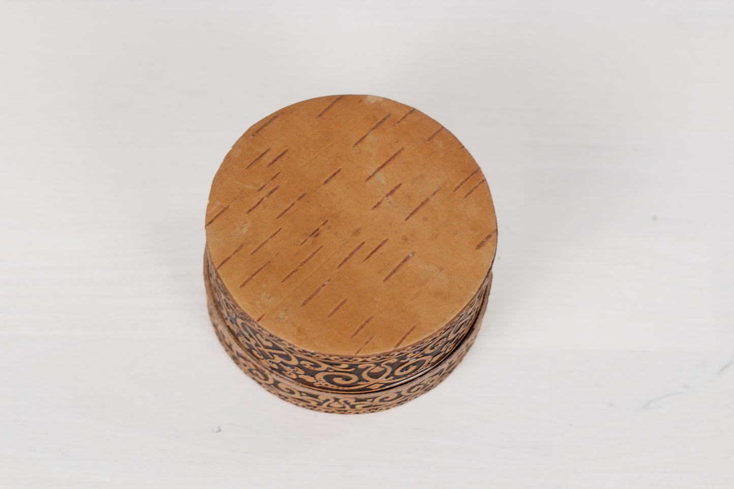 Vintage Russian Birch Bark Trinket Box with Bird Motif