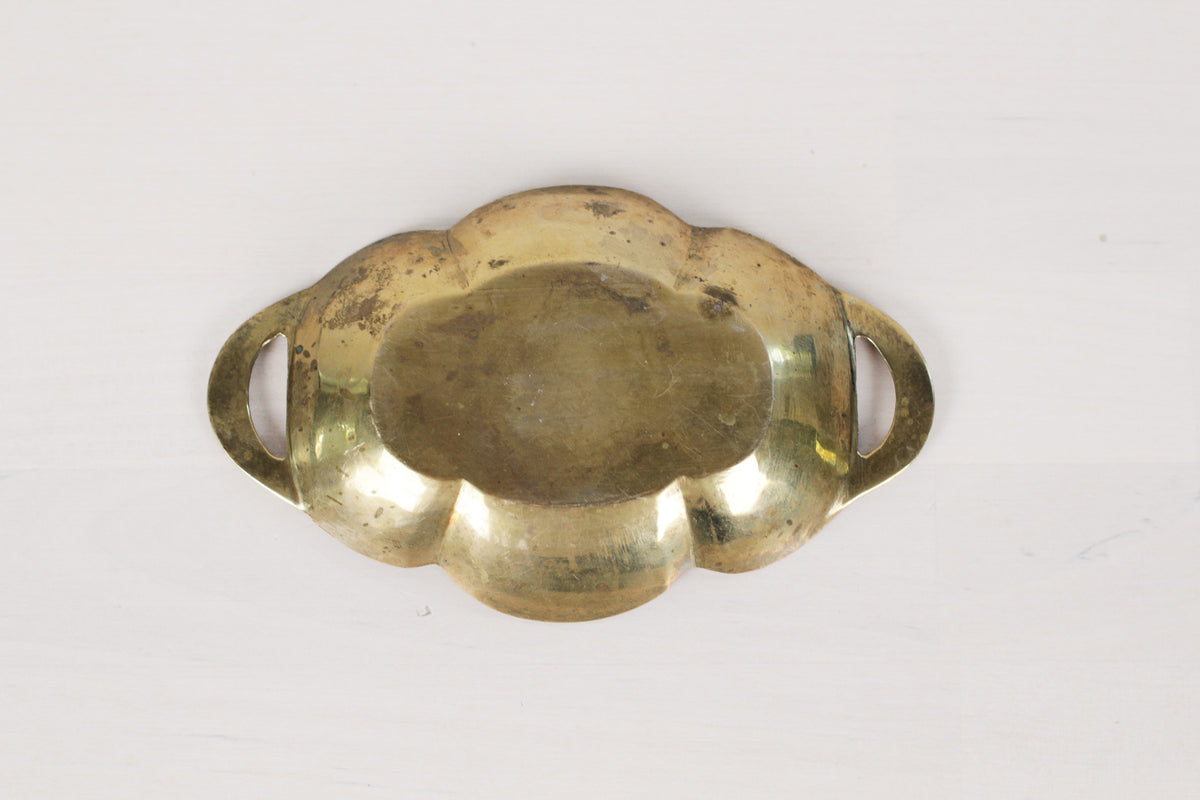 Vintage Enameled Brass Trinket Dish with Sea Shell Motifs
