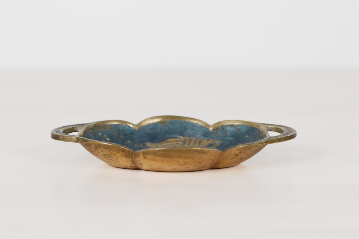 Vintage Enameled Brass Trinket Dish with Sea Shell Motifs
