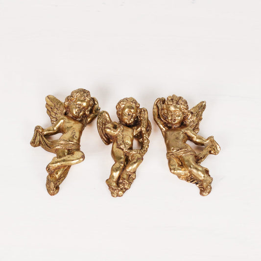 Vintage French Gold Leaf Cherub Wall Plaques, Set of 3
