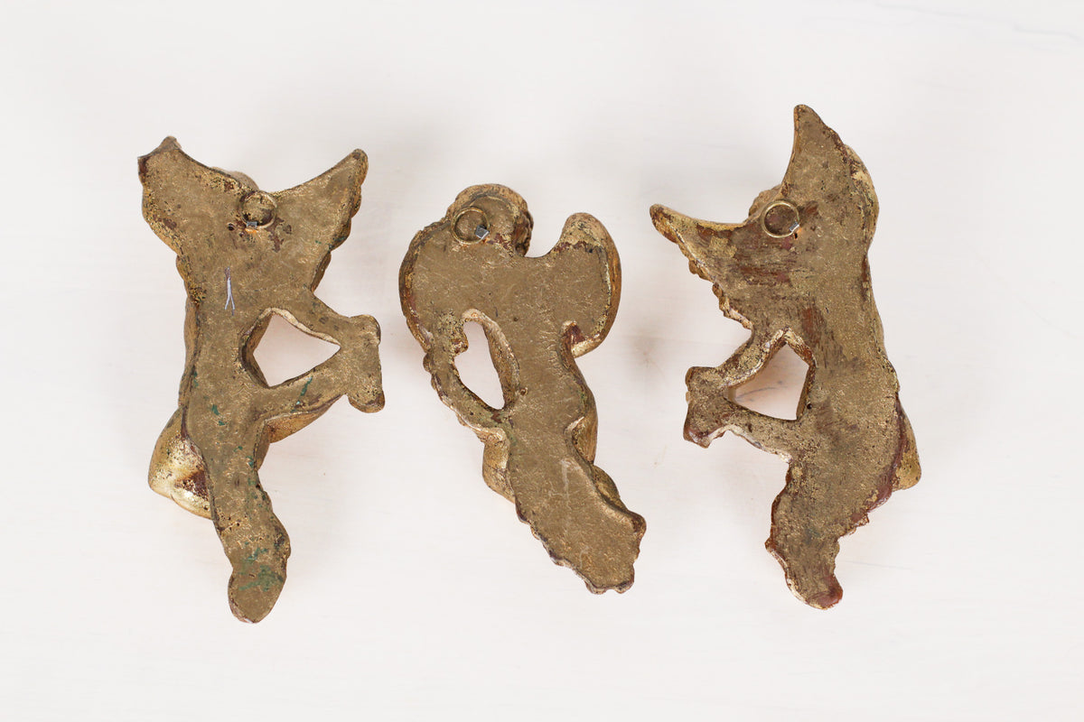 Vintage French Gold Leaf Cherub Wall Plaques, Set of 3