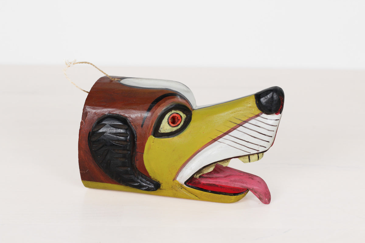 Vintage Mexican Folk Art Carved Wood Dog Mask