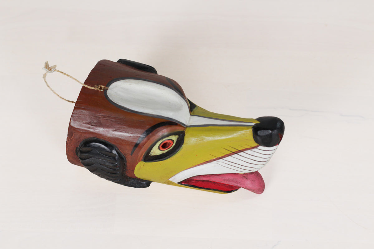 Vintage Mexican Folk Art Carved Wood Dog Mask