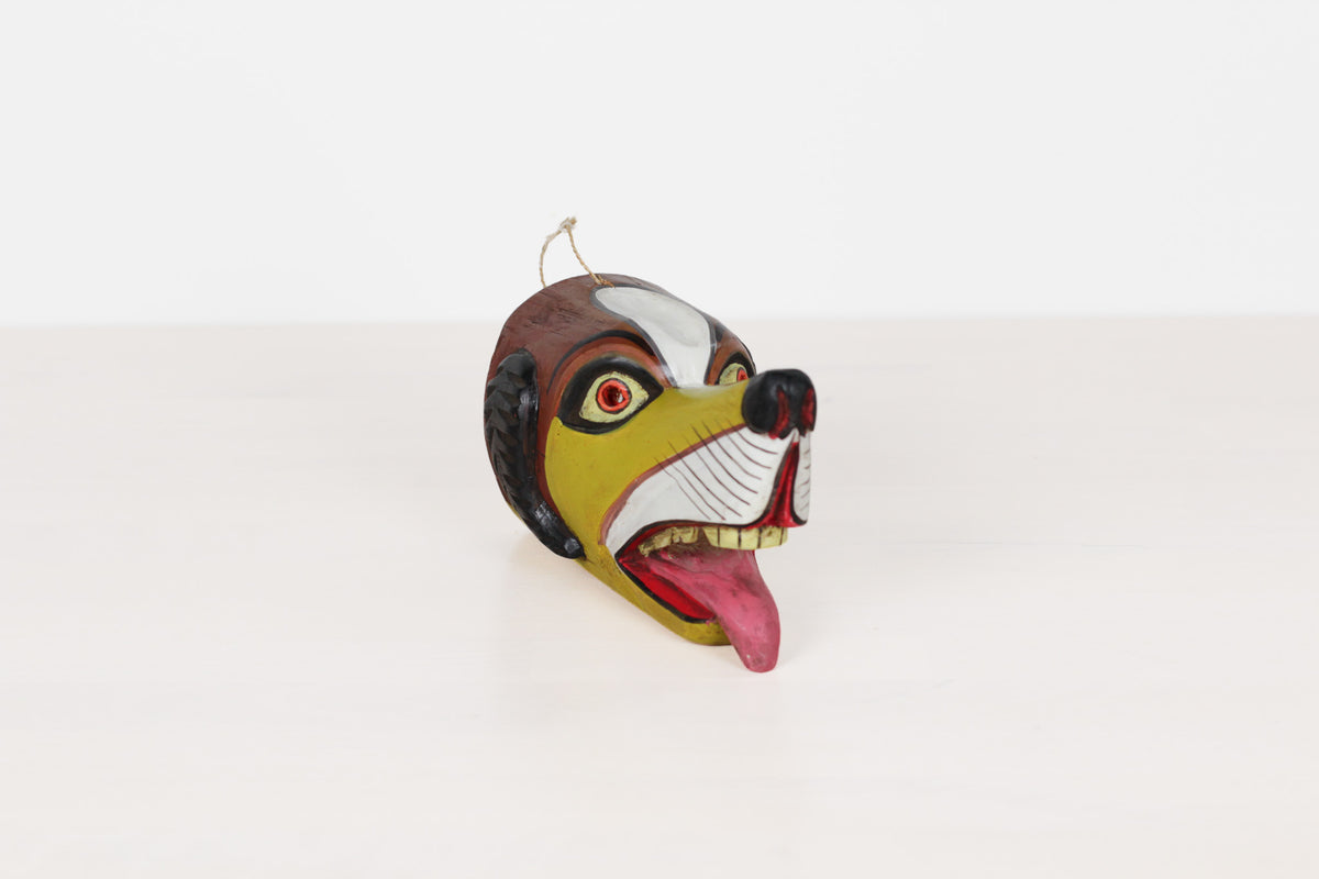 Vintage Mexican Folk Art Carved Wood Dog Mask