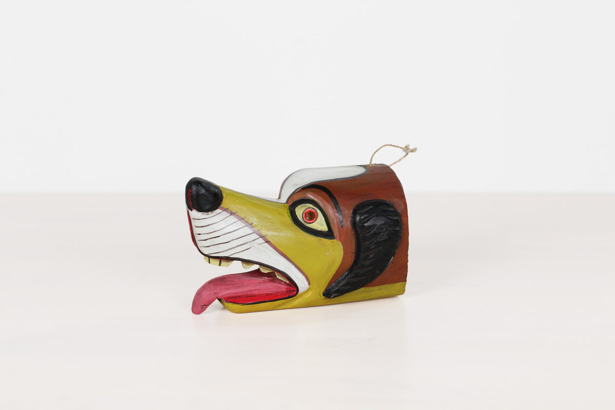 Vintage Mexican Folk Art Carved Wood Dog Mask