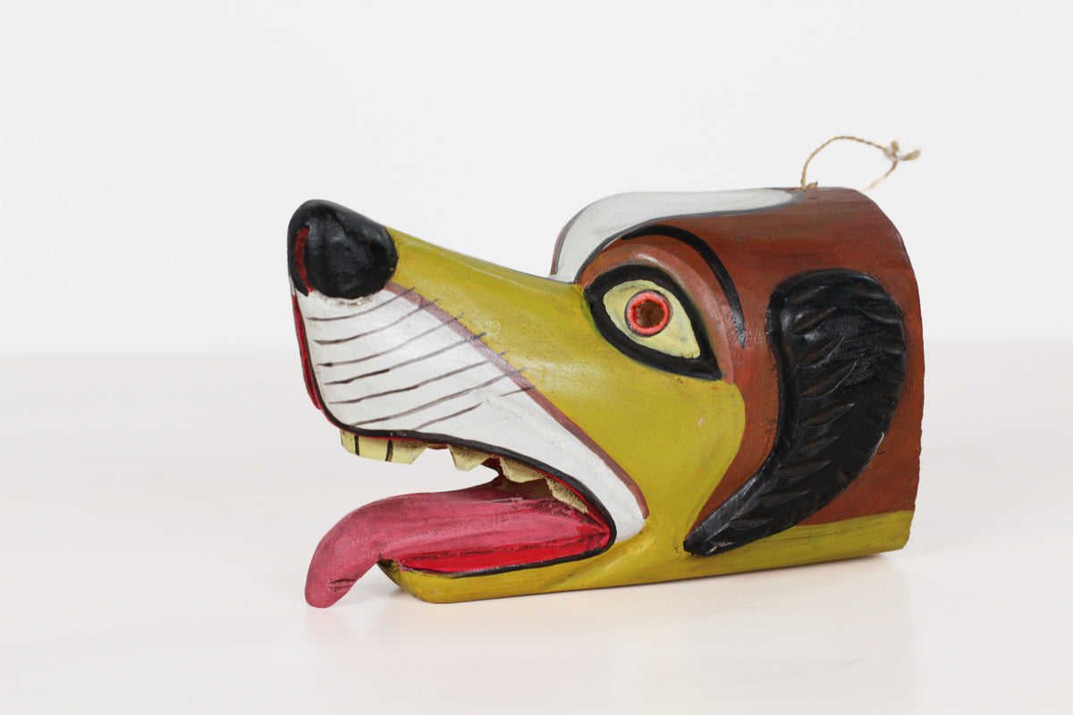 Vintage Mexican Folk Art Carved Wood Dog Mask
