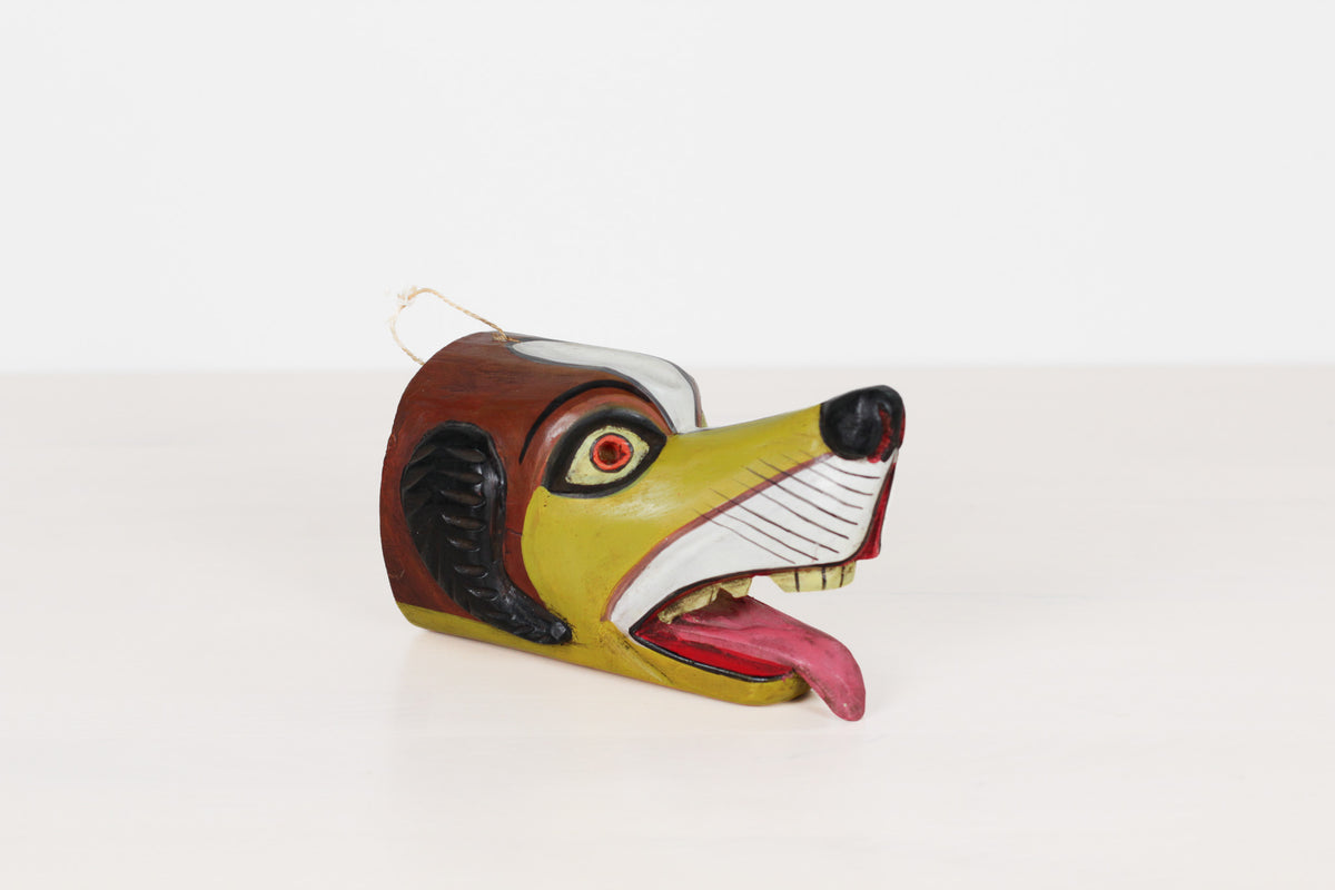 Vintage Mexican Folk Art Carved Wood Dog Mask