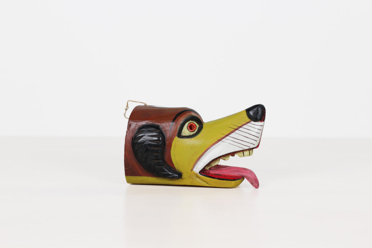 Vintage Mexican Folk Art Carved Wood Dog Mask