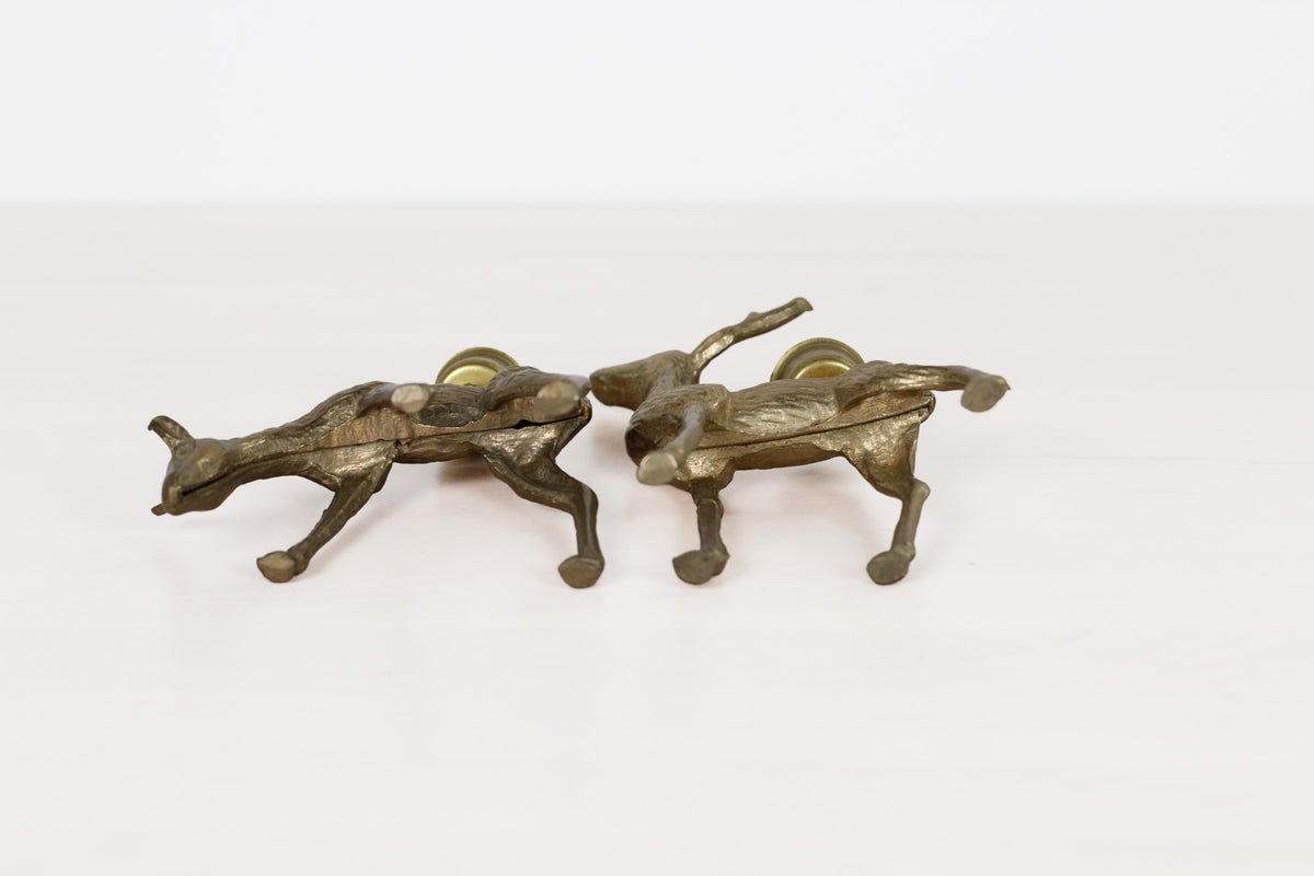 Vintage Brass Deer Candle Holders, Stag and Doe Pair
