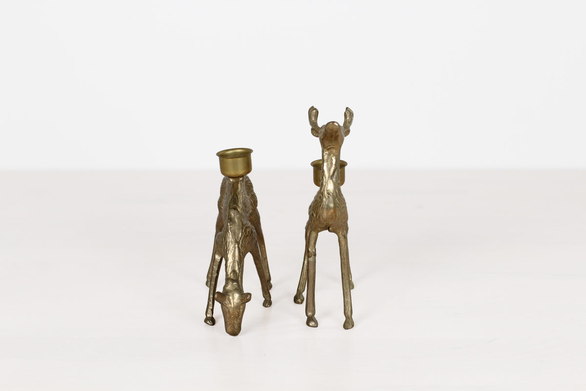Vintage Brass Deer Candle Holders, Stag and Doe Pair