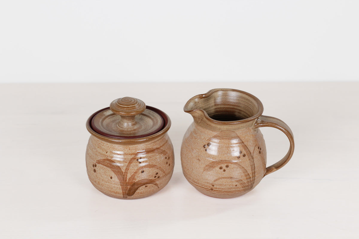 Vintage Signed Handmade Studio Pottery Sugar Bowl & Creamer Set