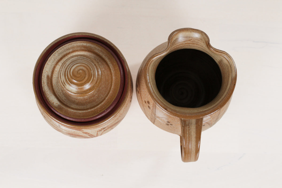Vintage Signed Handmade Studio Pottery Sugar Bowl & Creamer Set